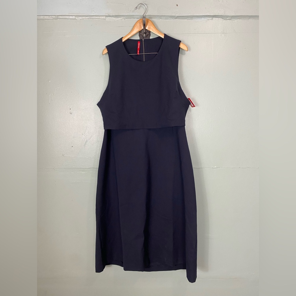 Spanx Perfect Overlay Dress Navy Ponte Fitted Size 3X Plus Back Cut Out